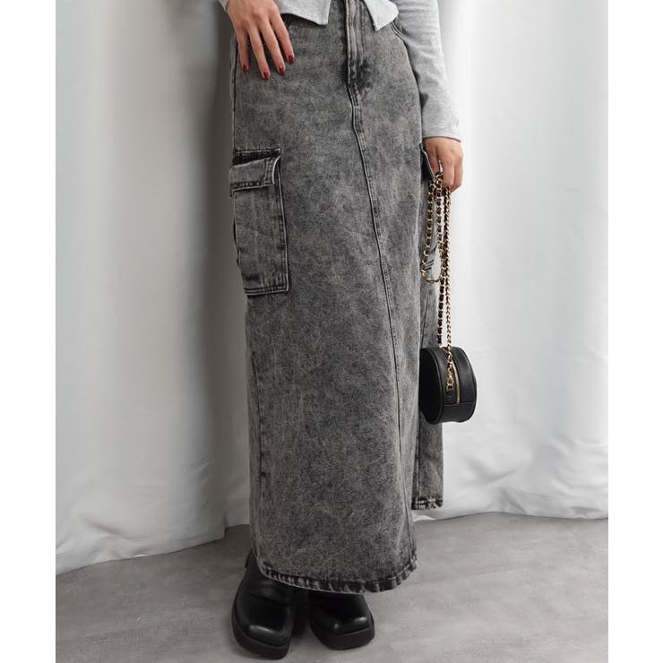 ブラック | デニムカーゴロングスカート | CORNERS 