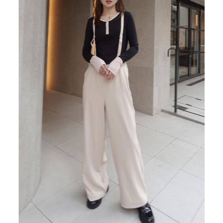 エクリュA(とろみ素材) | アソートサスペンダー付きストレートパンツ サロペット オーバーオール | CORNERS 