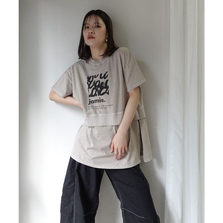 レイヤード風ピグメント加工ロゴTシャツ | CORNERS  | 詳細画像1 