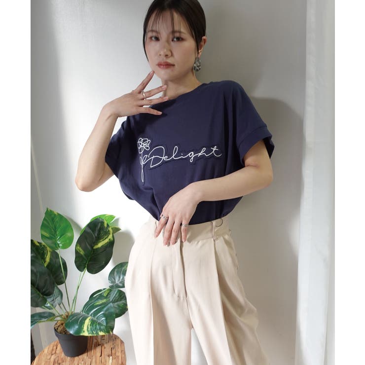 ネイビー | 手書きフラワーTシャツ | CORNERS 