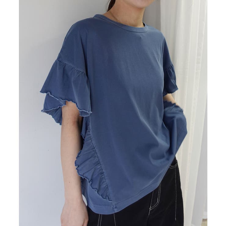 ブルー | ドライタッチピグメント加工ラッフルスリーブTシャツ | CORNERS 