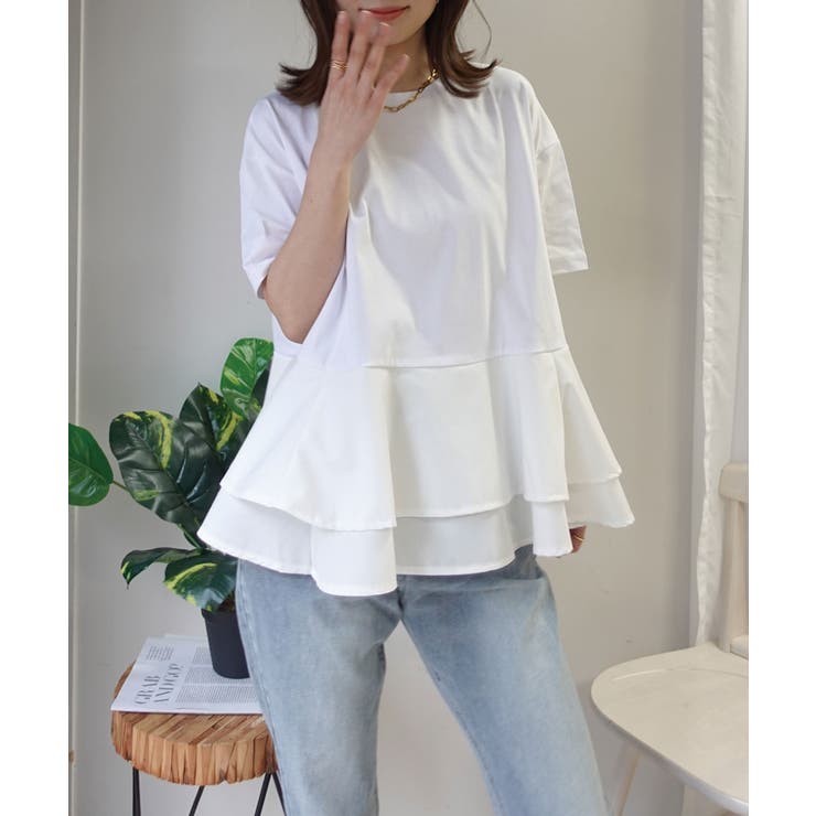 ホワイト | 【機能素材】ペプラムフレアTシャツ【接触冷感】【UV加工】【吸水速乾】 | CORNERS 