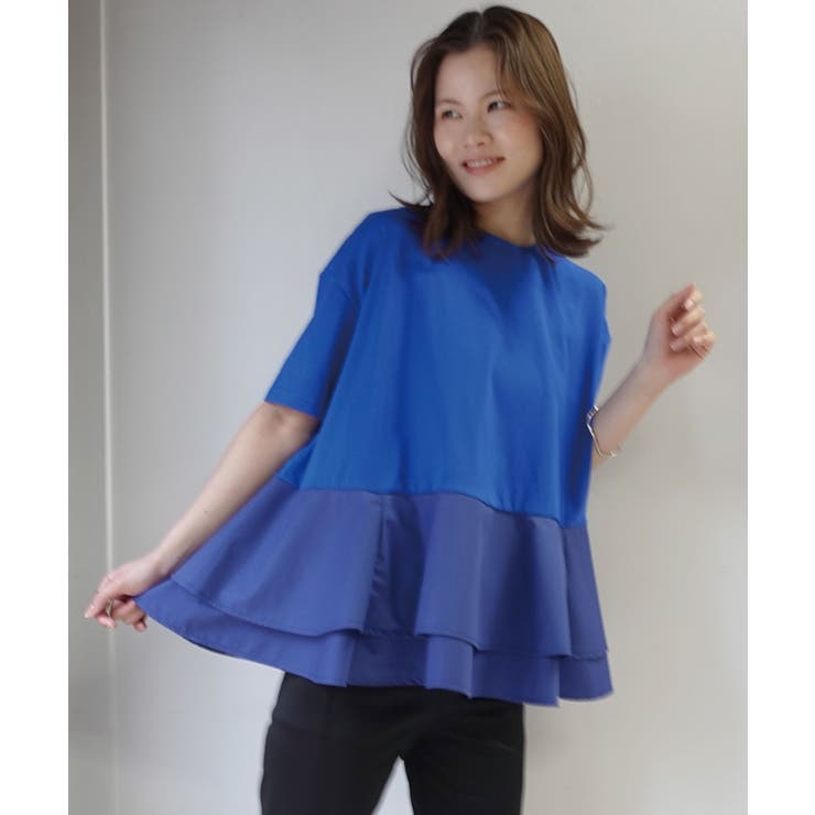 ブルー | 【機能素材】ペプラムフレアTシャツ【接触冷感】【UV加工】【吸水速乾】 | CORNERS 