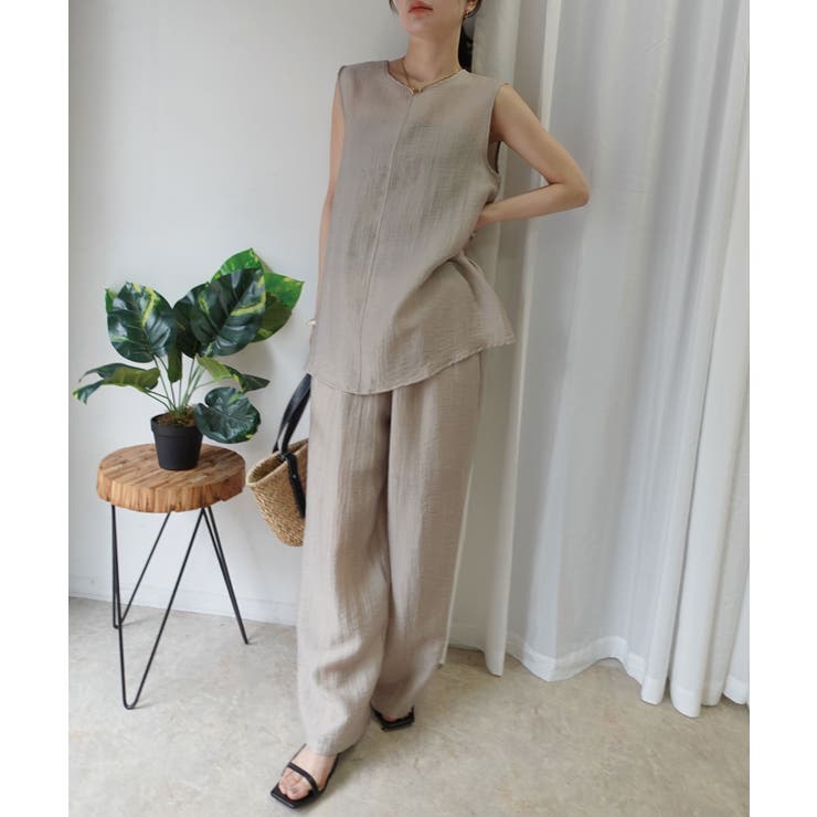 接触冷感シアーリネンタッチノースリーブブラウス【セットアップ可能】 | CORNERS  | 詳細画像1 
