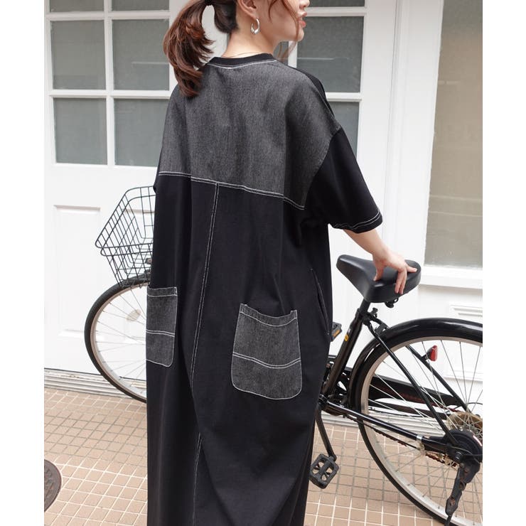 配色ステッチオーバーサイズ半袖Tシャツワンピース | CORNERS  | 詳細画像3 