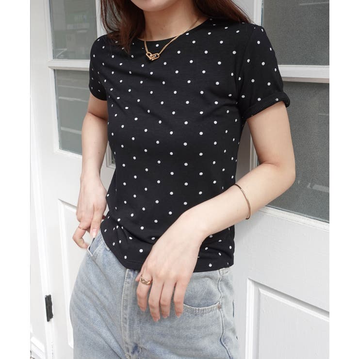 ブラック | ドット柄コンパクトTシャツ | CORNERS 