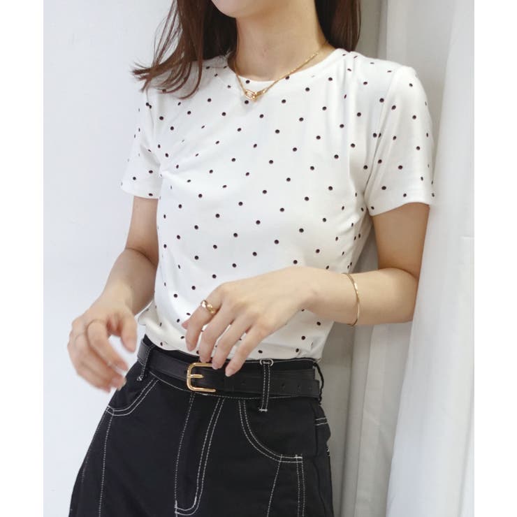 ホワイト | ドット柄コンパクトTシャツ | CORNERS 