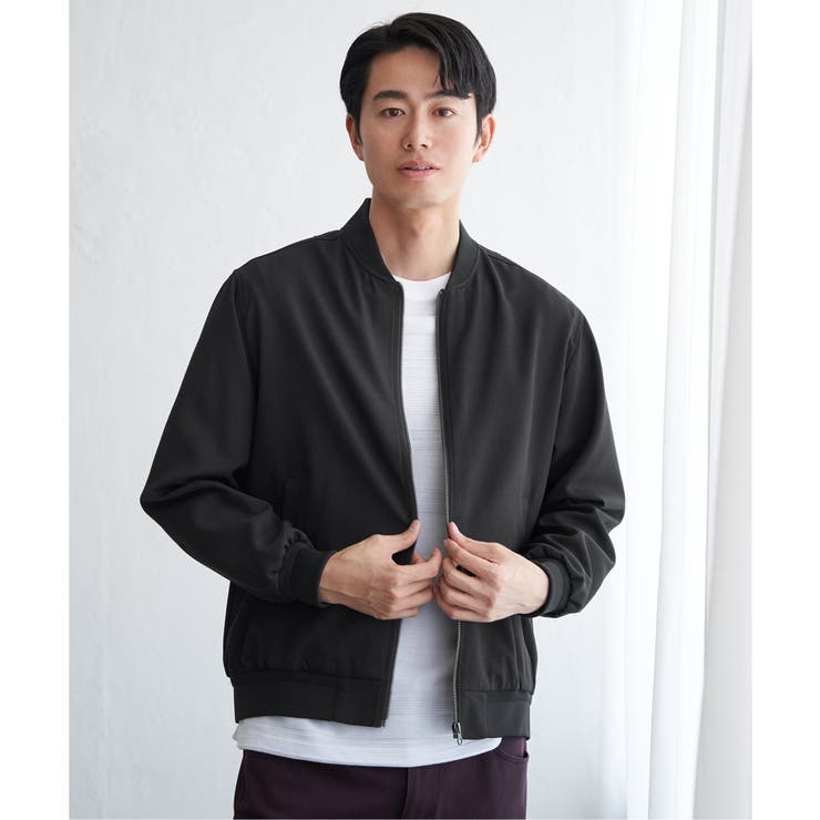 ブラック | 撥水メランジリブブルゾン | ikka 