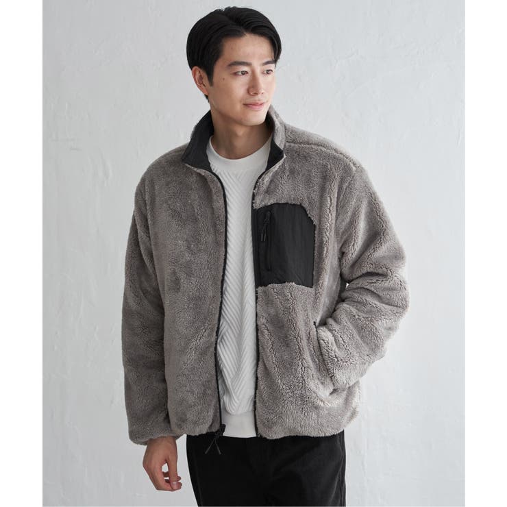 ブラック | 【2WAY】リバーシブルナイロンフリースブルゾン | ikka 