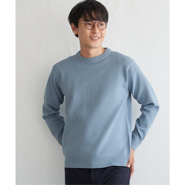 ブルー | GOKU楽ニット鹿の子クルーネック | ikka 