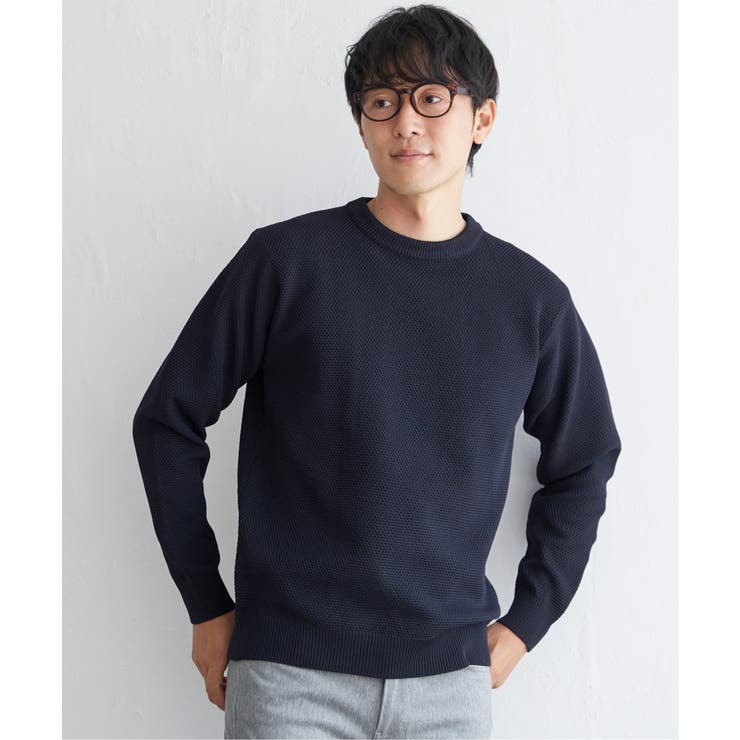 ネイビーブルー | GOKU楽ニット鹿の子クルーネック | ikka 