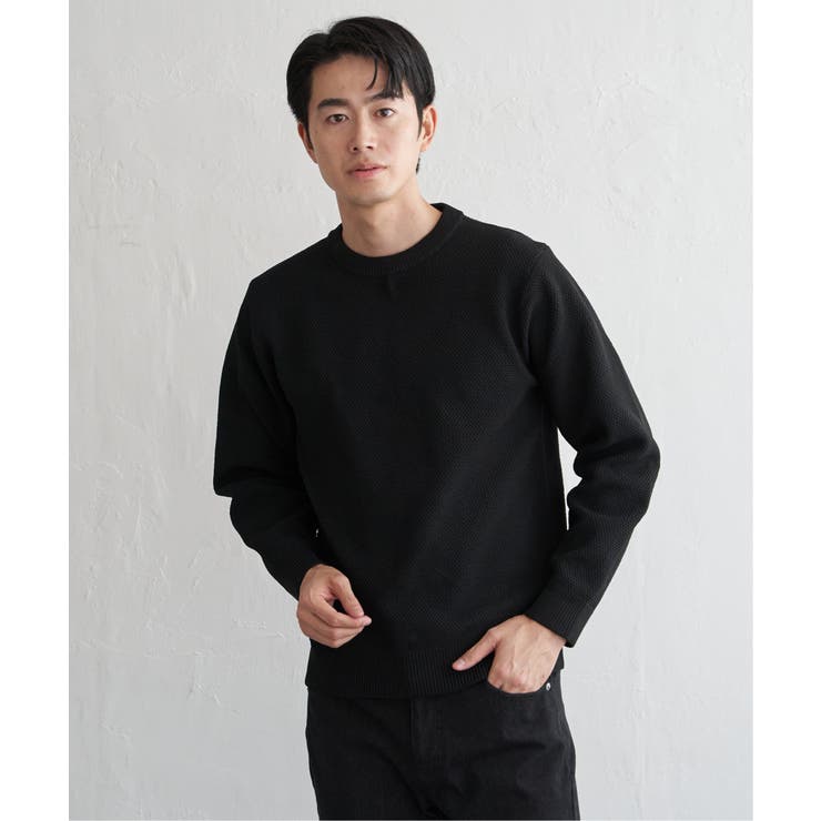 ブラック | GOKU楽ニット鹿の子クルー | ikka 