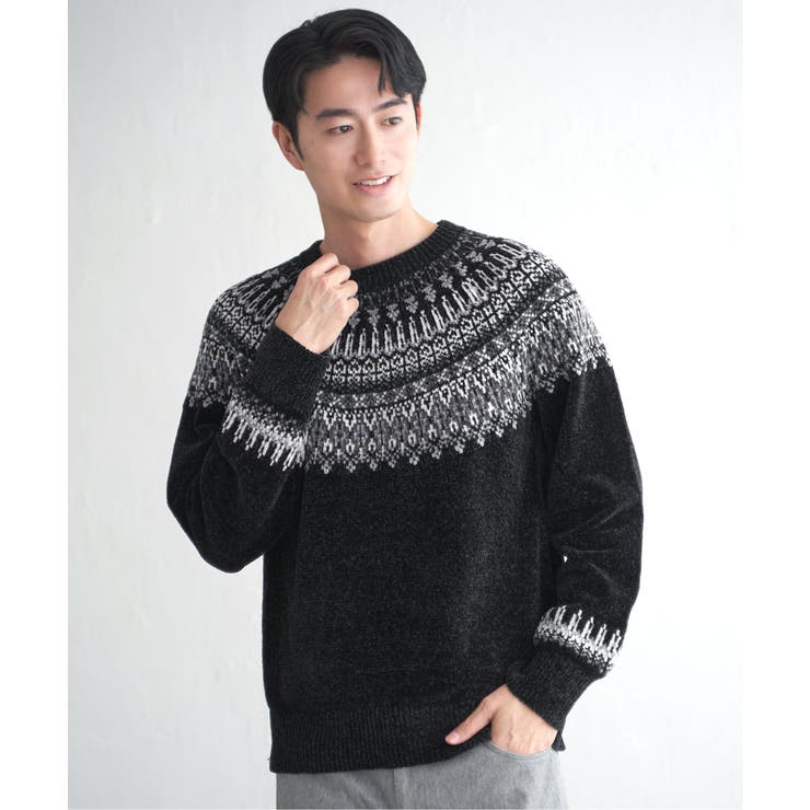 ブラック | モール求心柄ニット | ikka 