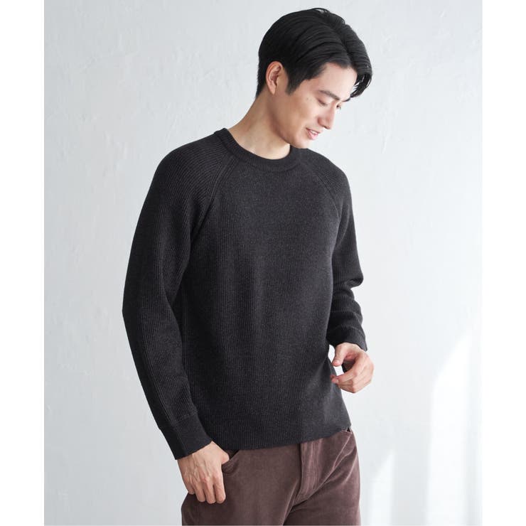 ネイビーブルー | 【洗濯機で洗える】ウォッシャブル畦クルーネックニット | ikka 