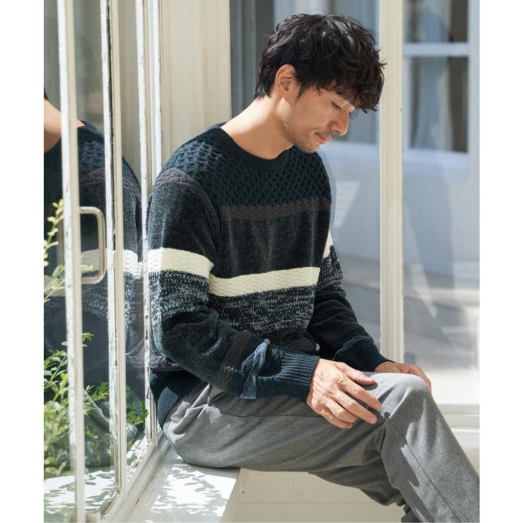 グリーン | モールミックスボーダーニット | ikka 