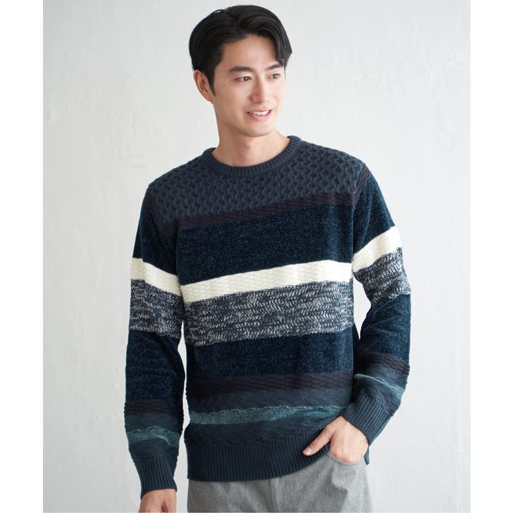 ネイビーブルー | モールミックスボーダーニット | ikka 