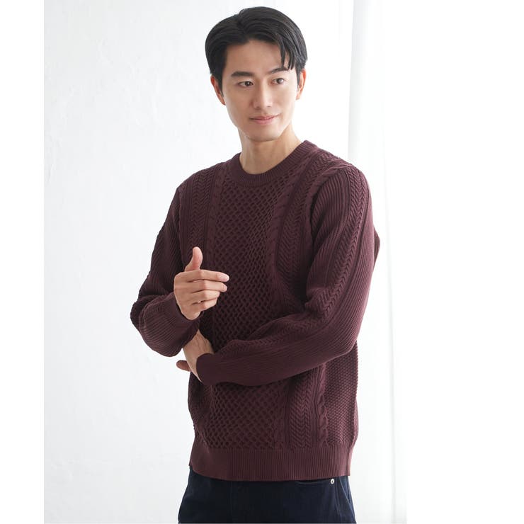 ワイン | GOKU楽ニットアランケーブル | ikka 