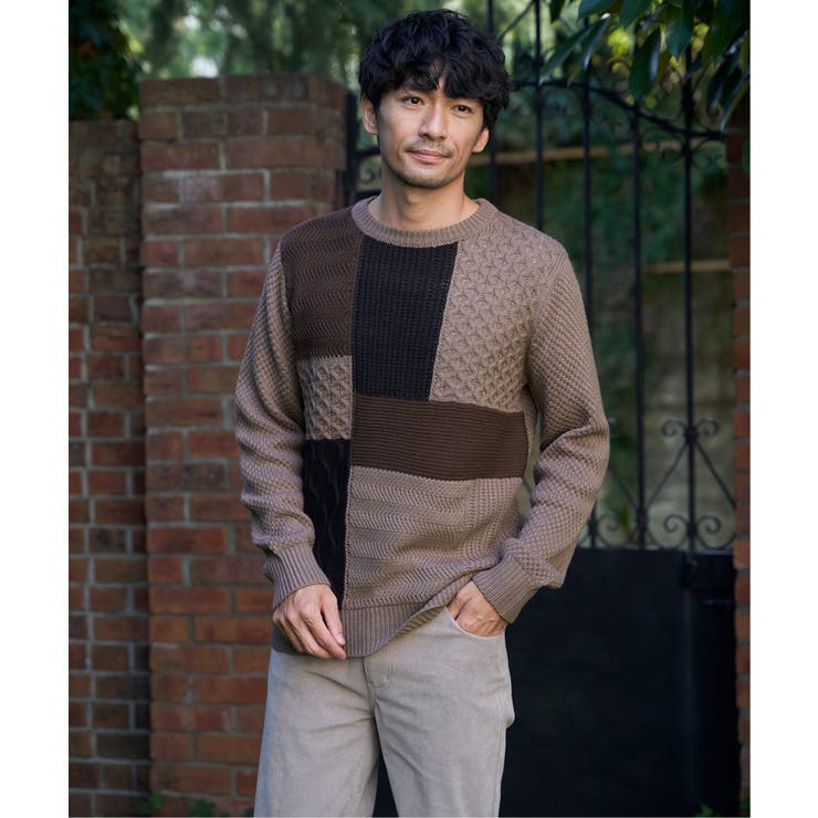 ブロックスクルーネックニット | ikka  | 詳細画像1 