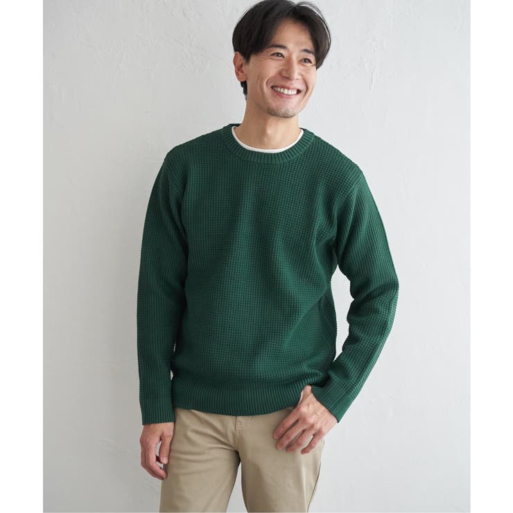 グリーン | 【2点セット】GOKU楽ニットクルーインナーセット | ikka 