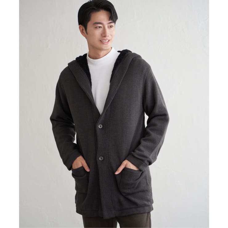 チャコール | 裏ボアニットフーディガン | ikka 