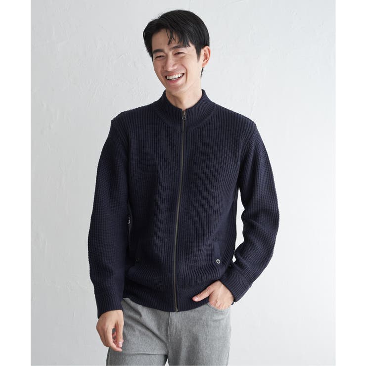 ネイビーブルー | スタンドジップニットブルゾン | ikka 