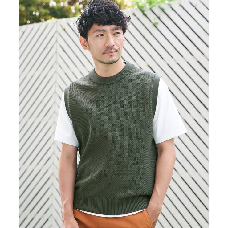 カーキ | 【洗濯機で洗える】GOKU楽ニットカルゼベスト | ikka 