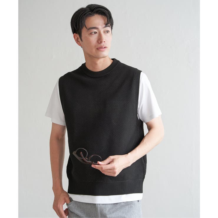 ブラック | 【洗濯機で洗える】GOKU楽ニットカルゼベスト | ikka 