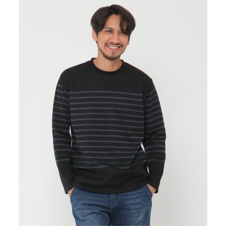 ブラック | ＷジャガードボーダーロンＴ | ikka 