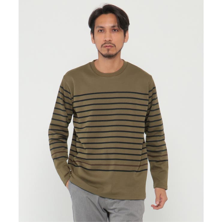オリーブ | ＷジャガードボーダーロンＴ | ikka 