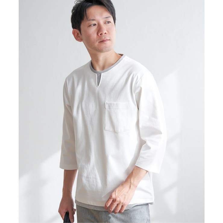 【接触冷感／抗菌防臭】GOKU楽セイケツ7分袖キーネックTシャツ | ikka  | 詳細画像7 