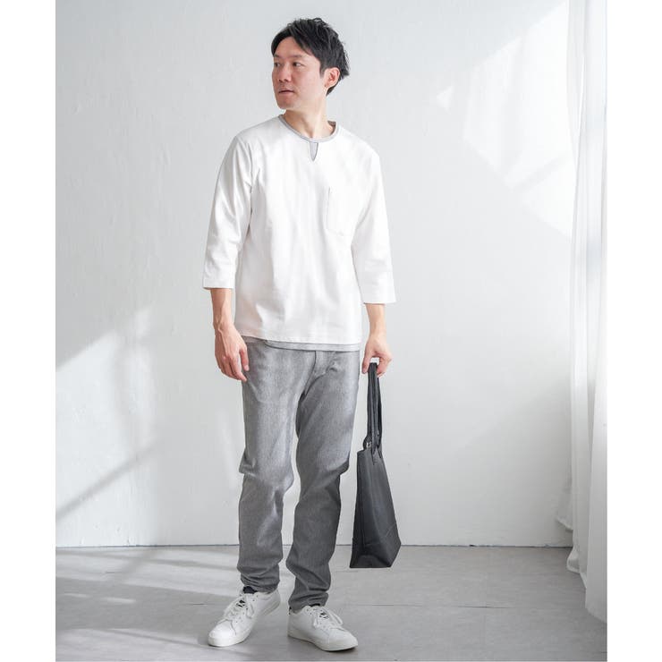 【接触冷感／抗菌防臭】GOKU楽セイケツ7分袖キーネックTシャツ | ikka  | 詳細画像8 