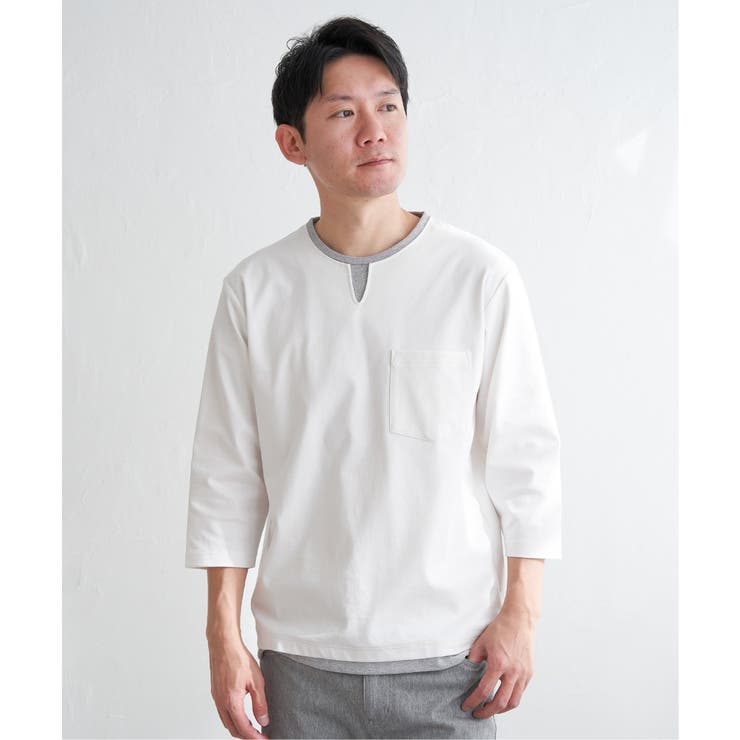 【接触冷感／抗菌防臭】GOKU楽セイケツ7分袖キーネックTシャツ | ikka  | 詳細画像16 