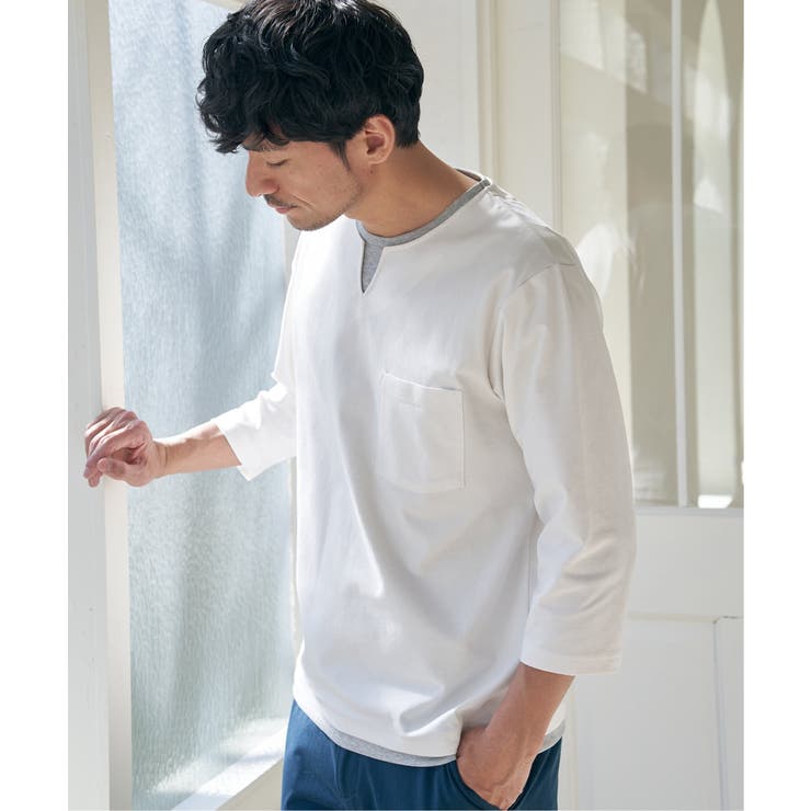 【接触冷感／抗菌防臭】GOKU楽セイケツ7分袖キーネックTシャツ | ikka  | 詳細画像2 