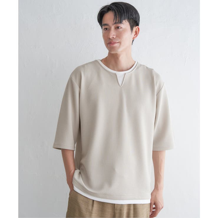 グレージュ | 【親子コーデ】キーネックレイヤード7分袖Tシャツ | ikka 