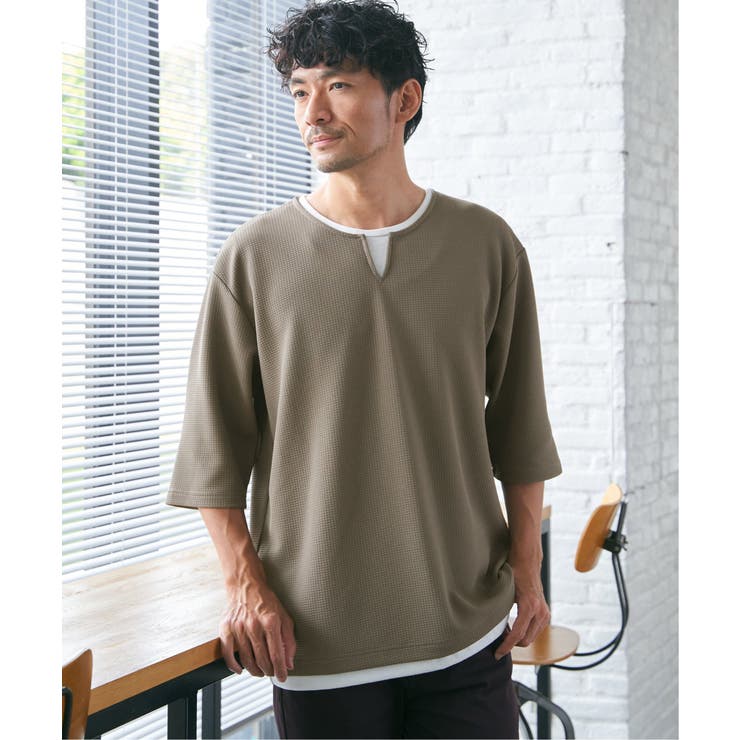 【親子コーデ】キーネックレイヤード7分袖Tシャツ | ikka  | 詳細画像1 