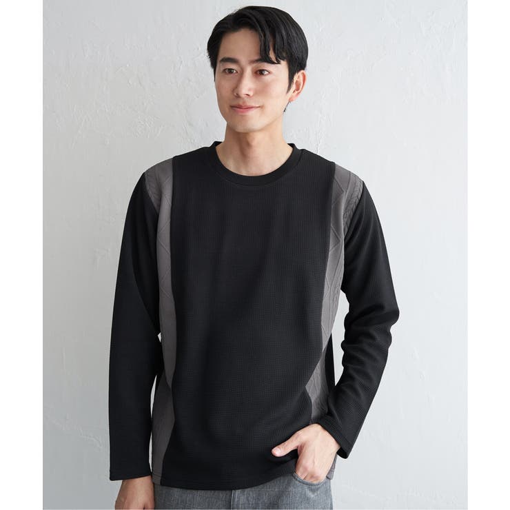 ブラック | フクレジャカード切り替えロンT | ikka 