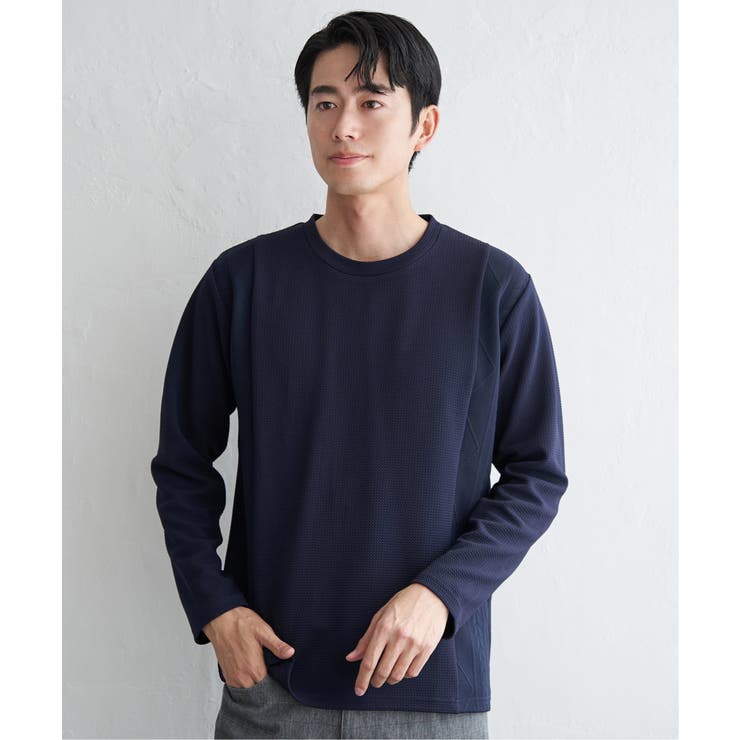 ネイビーブルー | フクレジャカード切り替えロンT | ikka 