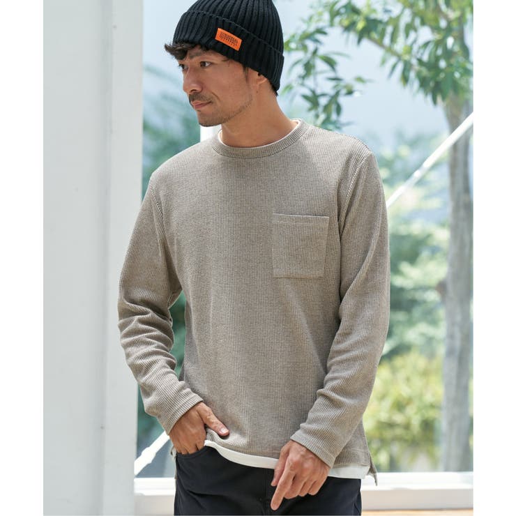 ベージュ | メランジワッフルポケフェイクロンＴ | ikka 