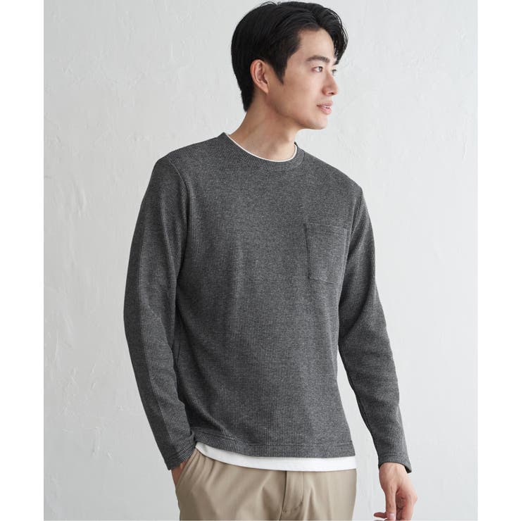 ブラック | メランジワッフルポケフェイクロンＴ | ikka 