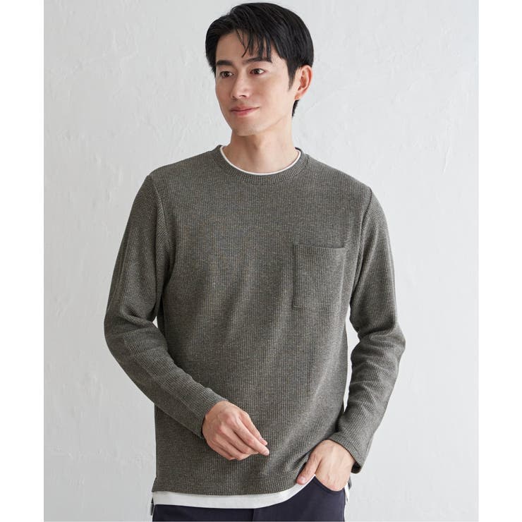 カーキ | メランジワッフルポケフェイクロンＴ | ikka 