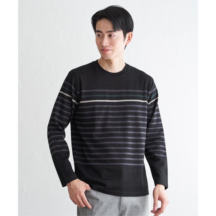 ブラック | ジャカード３カラーボーダーロンＴ | ikka 