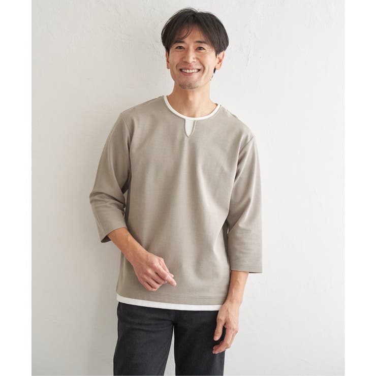 グレー | 【抗菌防臭】GOKU楽冷感7分袖キーネック | ikka 