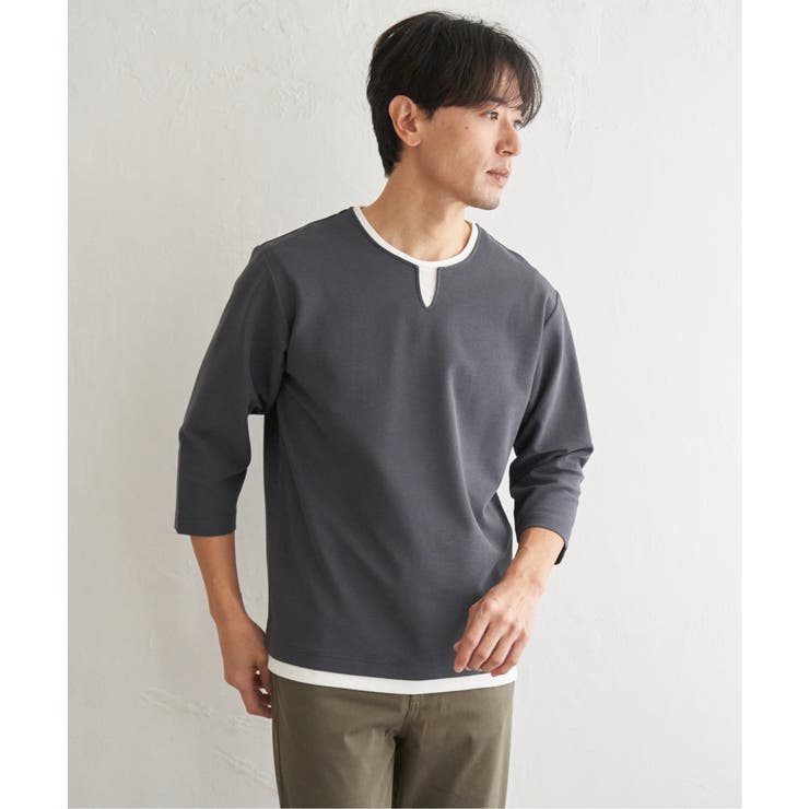 チャコール | 【抗菌防臭】GOKU楽冷感7分袖キーネック | ikka 