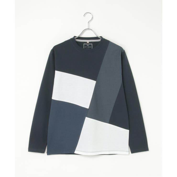 ネイビーブルー | ブロックスポンチ切り替えロンT | ikka 