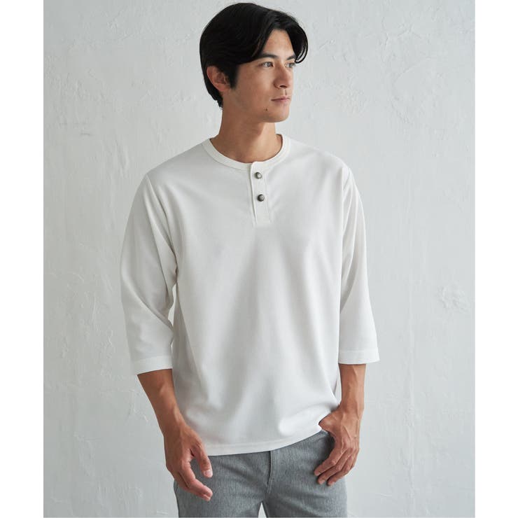 ホワイト | 【吸水速乾】ドライサーマルヘンリーネック7分袖Tシャツ | ikka 