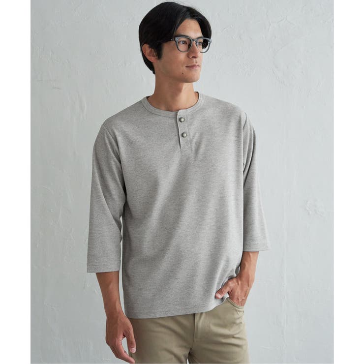 グレー | 【吸水速乾】ドライサーマルヘンリーネック7分袖Tシャツ | ikka 