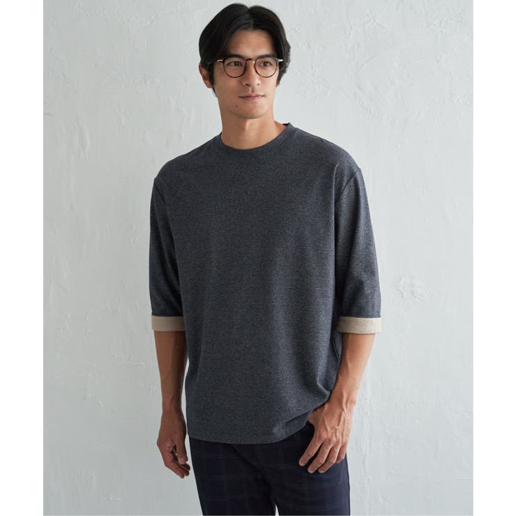 ネイビーブルー | ドライ梨地7分袖Tシャツ | ikka 