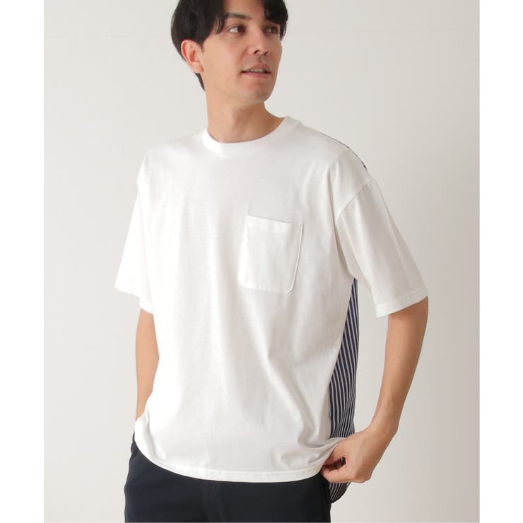 ストライプブロード切り替えTシャツ[品番：IKAW0018454]｜ikka