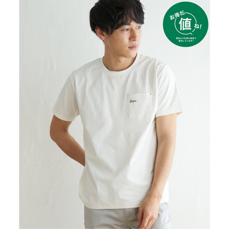 ホワイト | 【接触冷感/吸水速乾】速乾COOLポケットプリントTシャツ | ikka