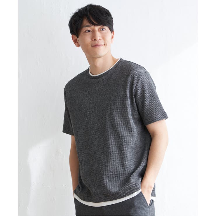 ブラック | メランジワッフルフェイクTシャツ | ikka